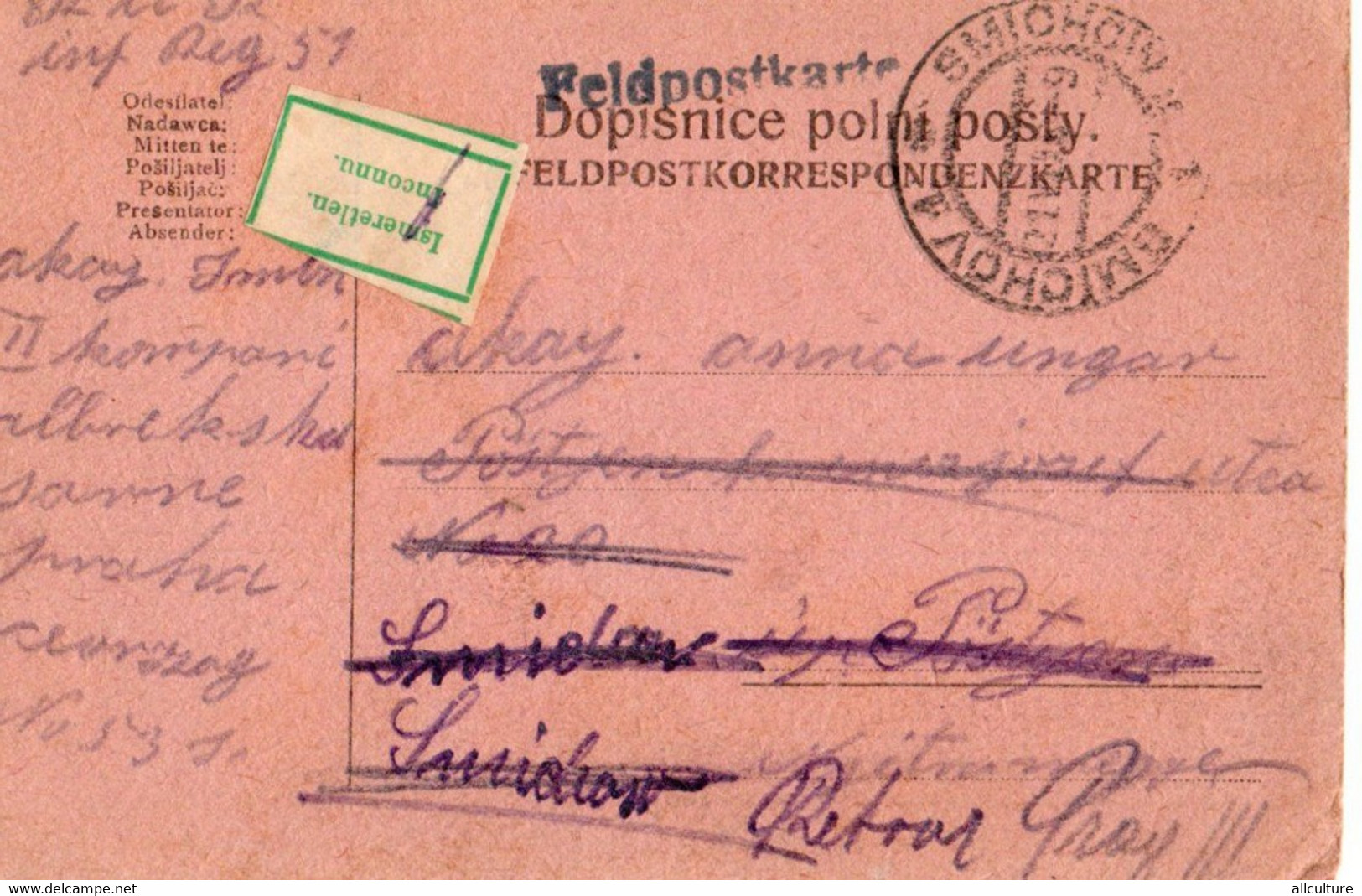 A119  -  FELDPOSTKORRESPONDENZKARTE  SMICHOV PRAG , PRAHA   1WW 1917 - WW1