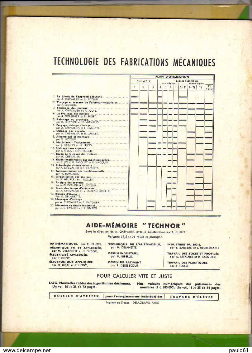 Technologie Des Fabrications Mecaniques Etude Des Machines  Fascicule12 Delagrave - Fiches Didactiques