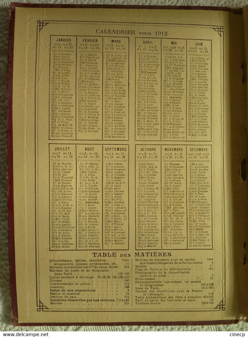 CALENDRIER PUBLICITAIRE AGENDA ILLUSTRE 1912 LA SAMARITAINE ILLUSTRATIONS CARTES POSTALES PUBLICITE CARTE GEOGRAPHIQUE - Grossformat : 1901-20