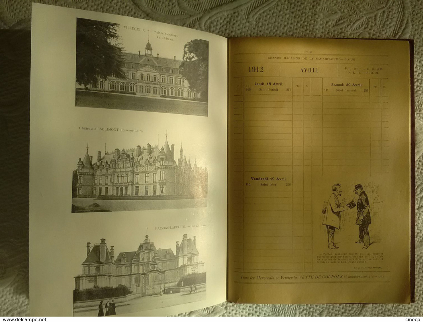 CALENDRIER PUBLICITAIRE AGENDA ILLUSTRE 1912 LA SAMARITAINE ILLUSTRATIONS CARTES POSTALES PUBLICITE CARTE GEOGRAPHIQUE