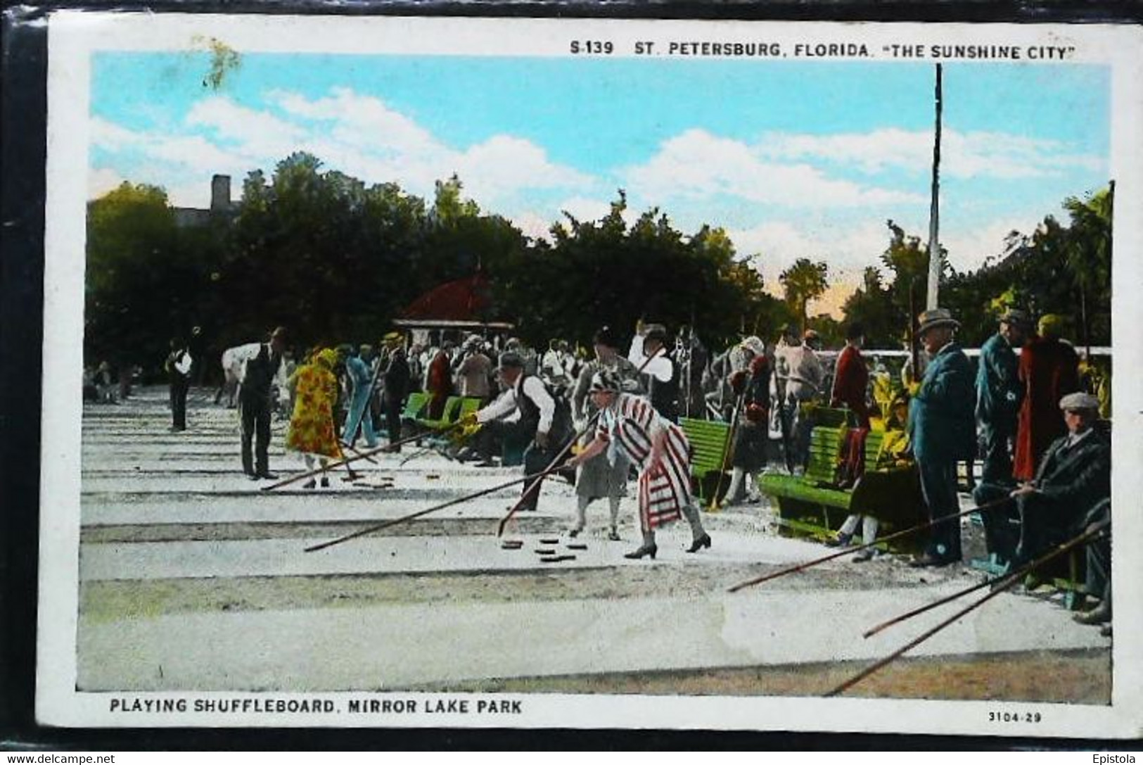 ► SHUFFELBOARD Palet   Florida Mirror Lake Park - St Petersburg Around 1920s - Regional Games