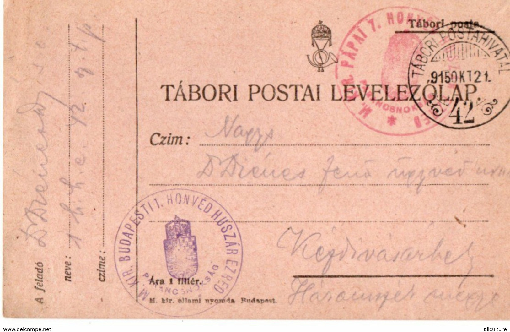 A141 -  TABORI POSTA LEVELEZOLAP MATTERMARK STAMP  TO PRAGA ROMANIA 1WW 1915 - Guerre Mondiale (Première)