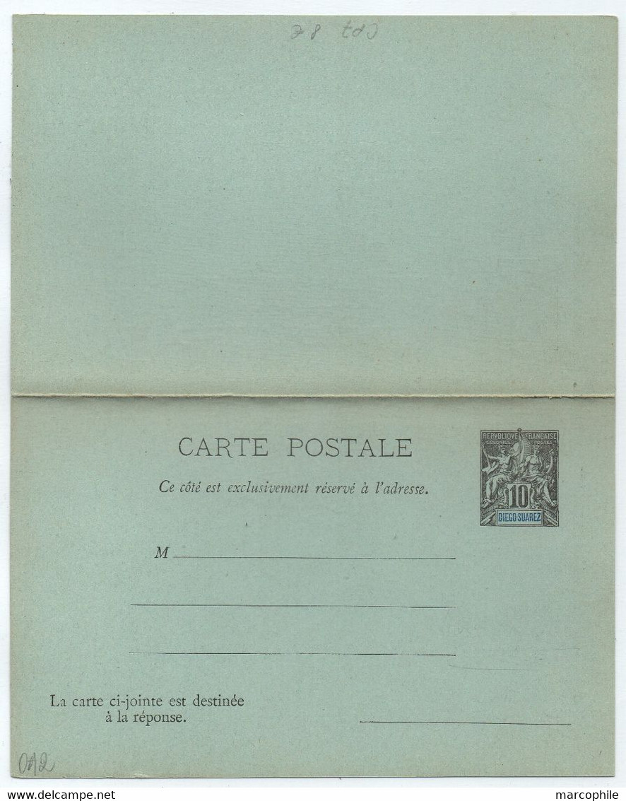 DIEGO SUAREZ / 1893 ENTIER POSTAL DOUBLE - REPONSE PAYEE / ACEP CP7 (ref 2768) - Lettres & Documents