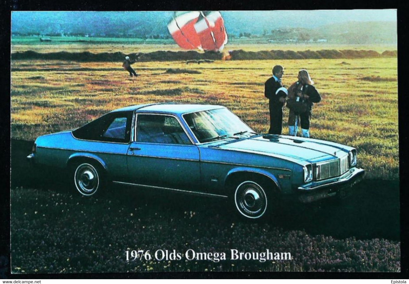 ► Automobile Publicité OLDSMOBILE - OLDS Omega Brougham 1976 Parachutisme Paragliding Skydiving - Maxi Carte 17 X 12 Cm - Fallschirmspringen