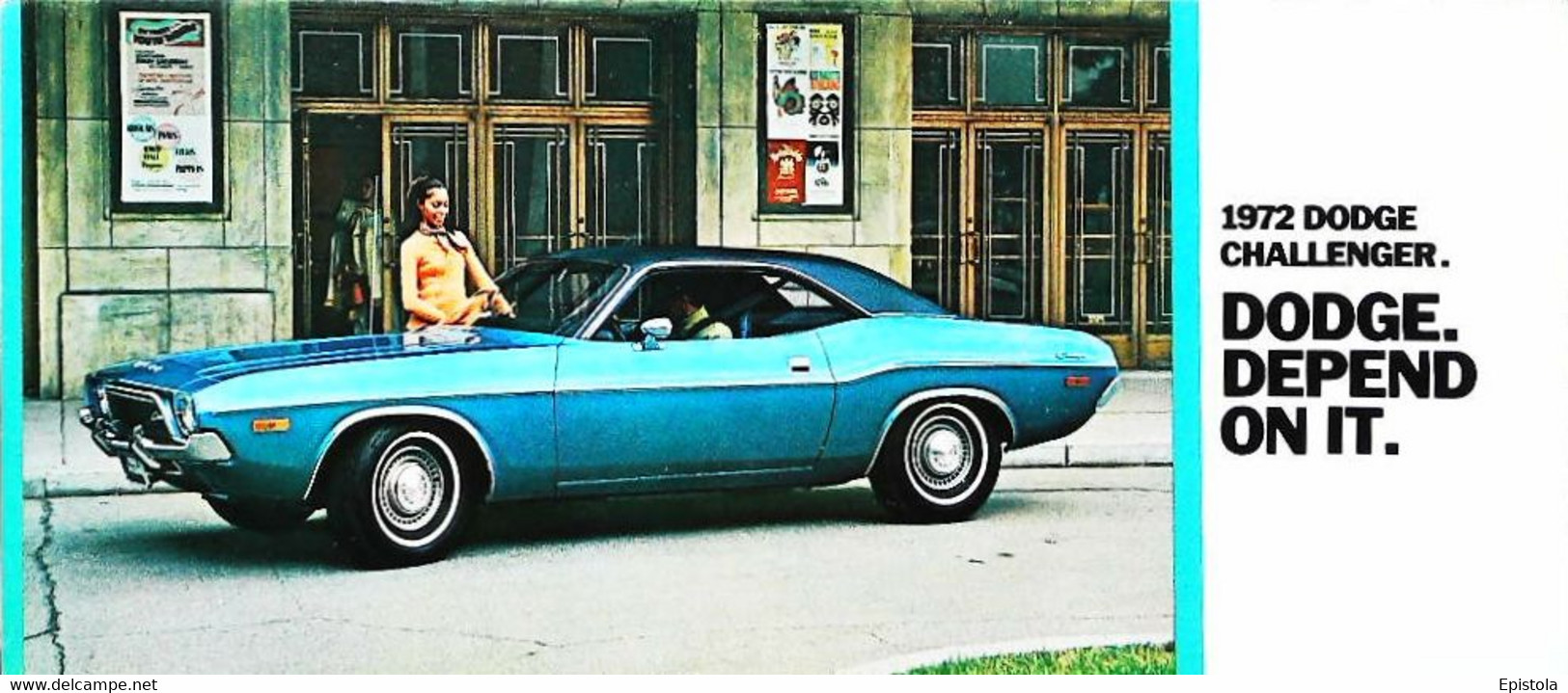 ► Automobile Publicité  Jarrett & Son HATBORO PA.  - DODGE Challenger  1972 USA  - Maxi Carte 19 X 9.5 Cm - American Roadside