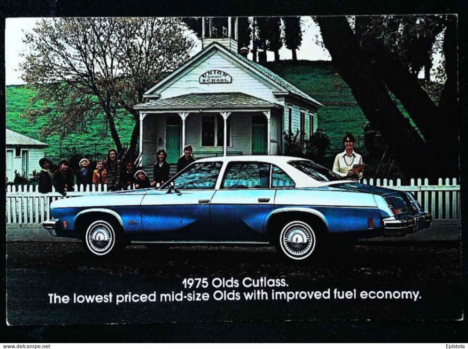 ► Automobile Publicité OLDSMOBILE Sherman TEXAS -  Smallest College Union School District   1975  Maxi Carte 17 X 12  Cm - American Roadside