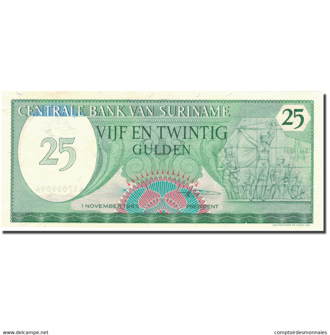 Billet, Surinam, 25 Gulden, 1985, 1985-11-01, KM:127a, NEUF - Surinam