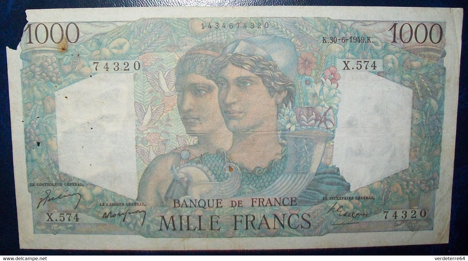 N°16 BILLET DE 1000 FRANCS MINERVE ET HERCULE 30-6-1949 - 1 000 F 1945-1950 ''Minerve Et Hercule''