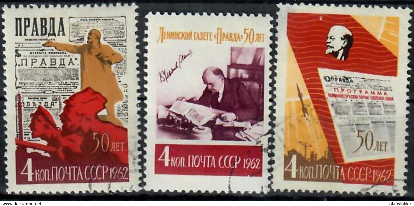 1962 50th Anniv. "Pravda" Zag 2595-7 / Sc 2591-3 / YT 2516-8 / Mi 2596-8 Used / Oblitéré / Gestempelt - Used Stamps