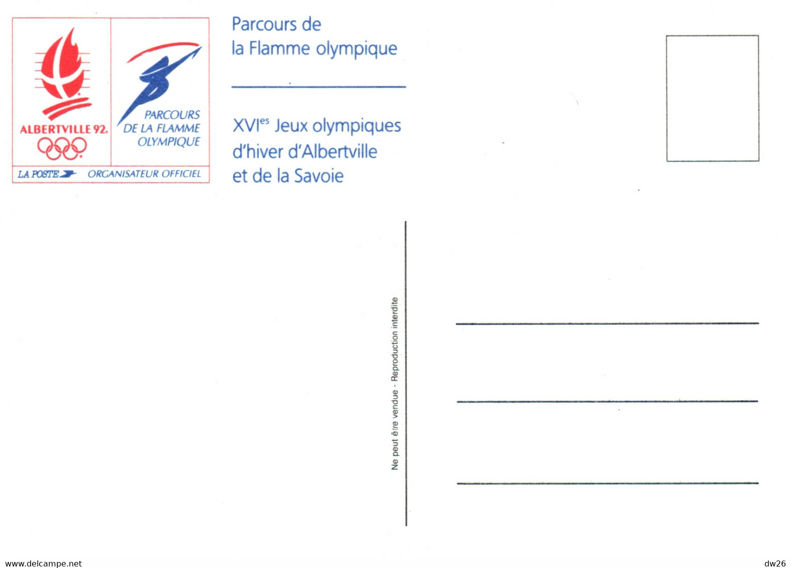 Jeux Olympiques D'Hiver - J.O. Alberville 92 - Parcours De La Flamme Olympique - Carte La Poste Non Circulée - Olympische Spiele