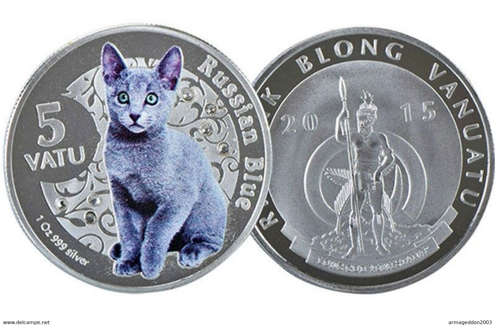 VANUATU Plaqué Argent 1 Oz (env 30 G) 999 SILVER Plated CHAT RUSSIAN BLUE 2015 - Vanuatu