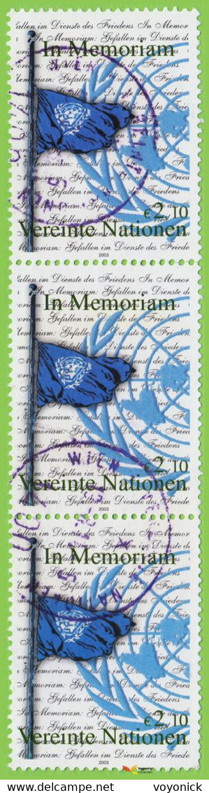 Voyo UNITED NATIONS Vienna 2003 €2.10  Mi # 405  (o)  In Memorium - Stripe Of  Three - Usados