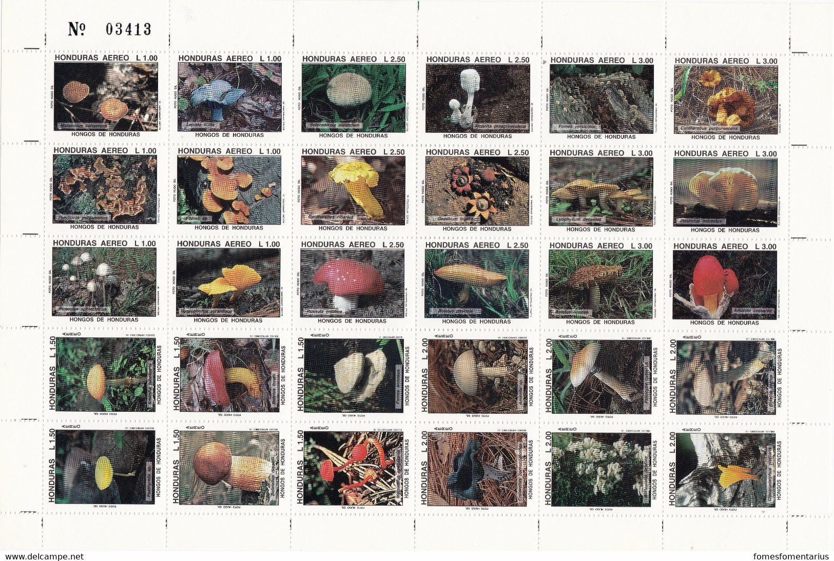 Planche Neuve Honduras  ** Contenant 30 Timbres Neufs Peu Courants, Champignon, Pilze, Mushroom, Setas - Hongos