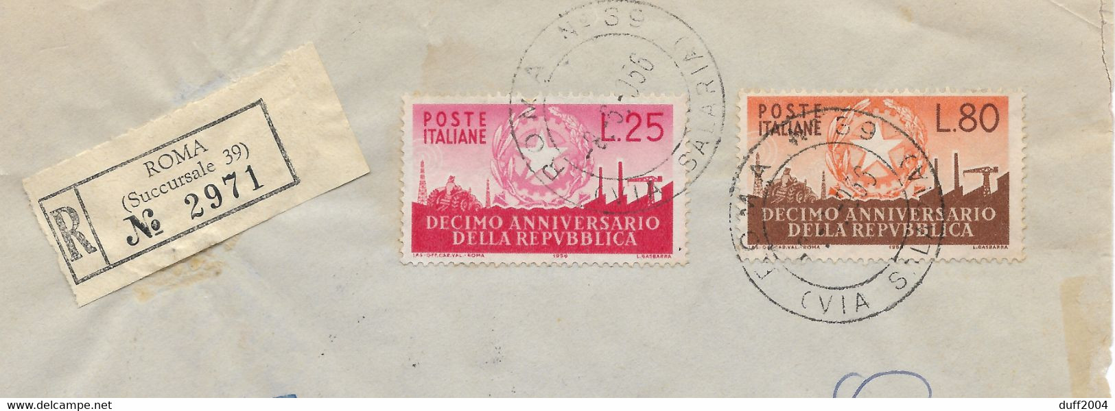 RACCOMANDATA DA ROMA AD ANCONA - 8.6.1956. - 1946-60: Marcophilia