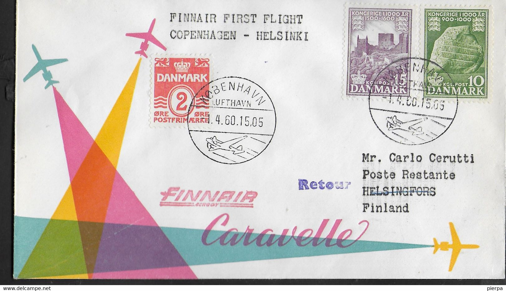 FINLAND - PRIMO VOLO - FIRST FLIGHT FINNAIR - KOBENHAVN- HELSINKI - 1.4.60 - SU BUSTA UFFICIALE - Briefe U. Dokumente