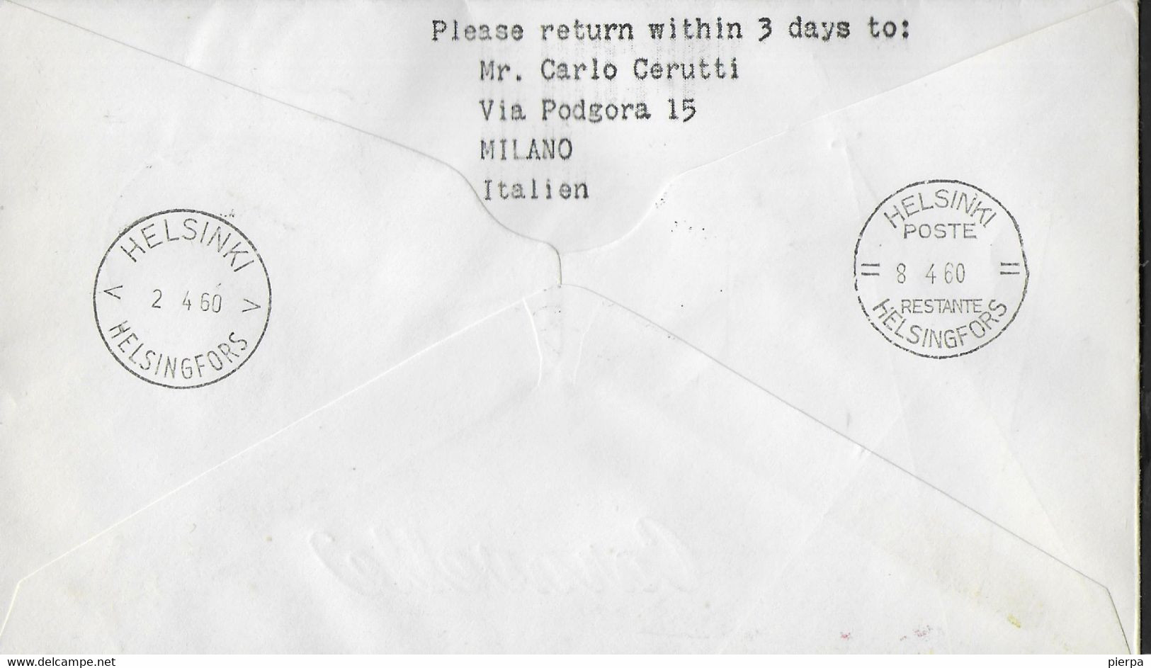 FINLAND - PRIMO VOLO - FIRST FLIGHT FINNAIR - KOBENHAVN- HELSINKI - 1.4.60 - SU BUSTA UFFICIALE - Cartas & Documentos