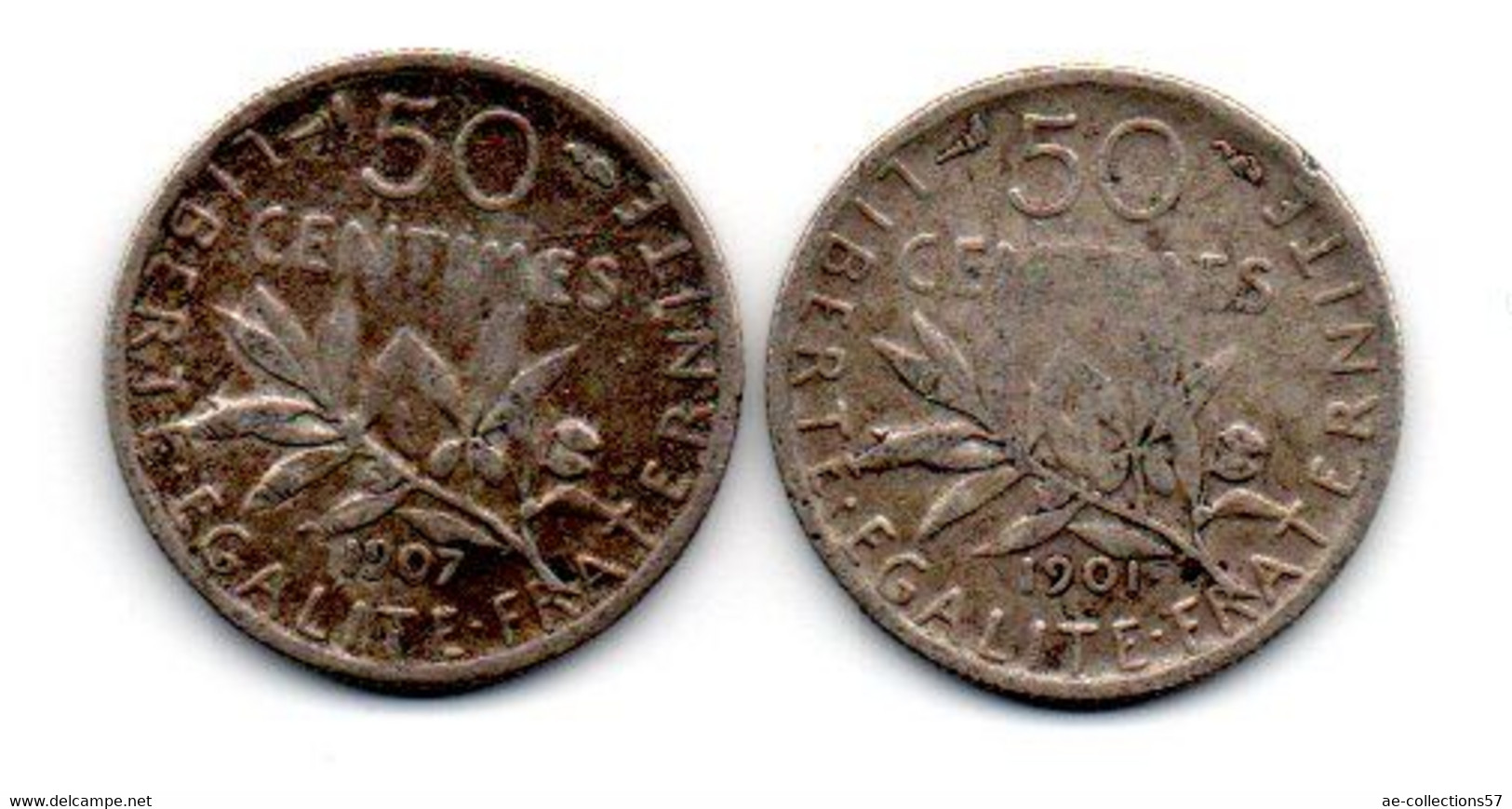 Lot De 2 Monnaies  - 50 Centimes 1901 Et 1907 -  TB+ - Andere & Zonder Classificatie