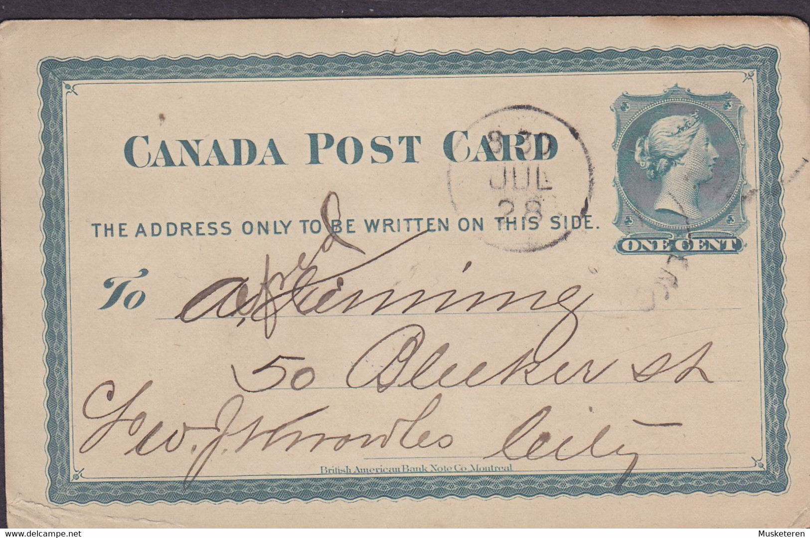 Canada Postal Stationery Ganzsache Victoria PRIVATE Print GENERAL EXPRESS OFFICE, TORONTO 1877 (2 Scans) - 1860-1899 Reinado De Victoria