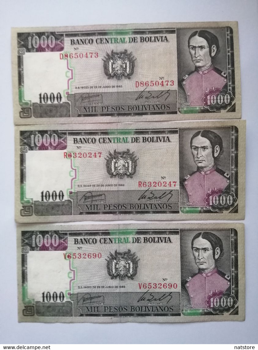 1982..LOT OF BANKNOTES OF BOLIVIA..1000 PESOS - Bolivie