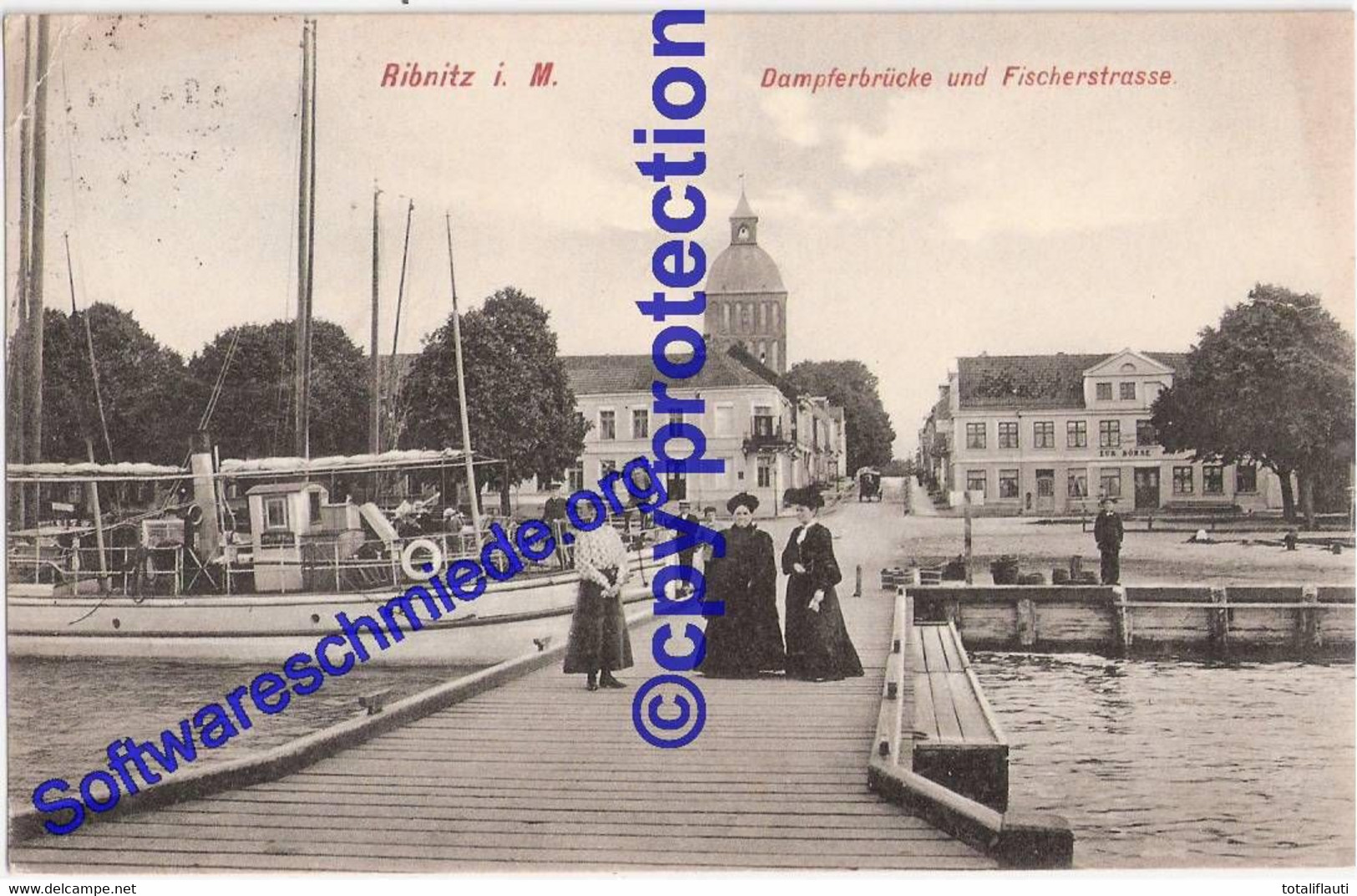 RIBNITZ Mecklenburg Dampfer Brücke U Fischer Straße Damen In Mode Der Zeit 1902 Gelaufen Nachverwendet 26.9.1942 - Ribnitz-Damgarten