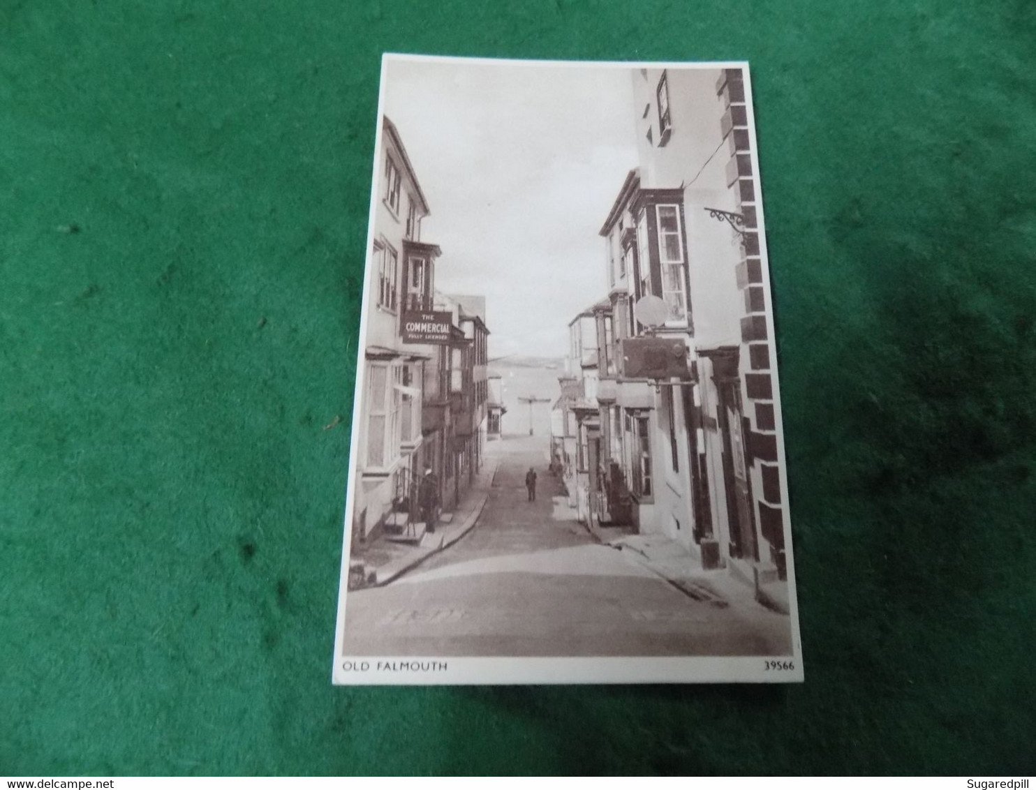 VINTAGE CORNWALL: Falmouth Street Scene Commercial Hotel Sepia Sweetman - Falmouth