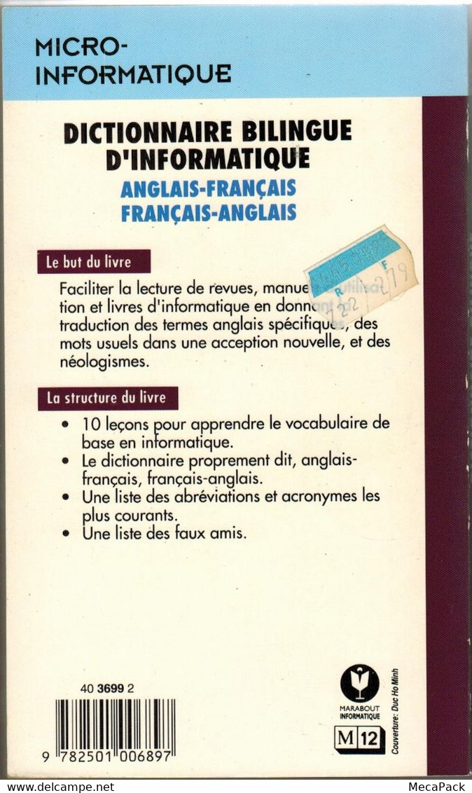 Dictionnaire Bilingue D'informatique Anglais-Français Français-Anglais - Virga - Marabout MI 839 (1990) - Informática