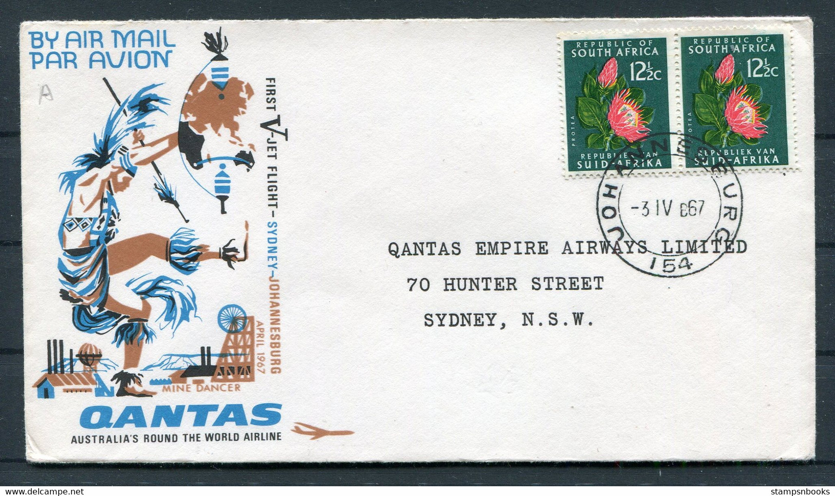 1967 South Africa First Flight Cover Johannesburg - Sydney Australia. Quantas - Luftpost