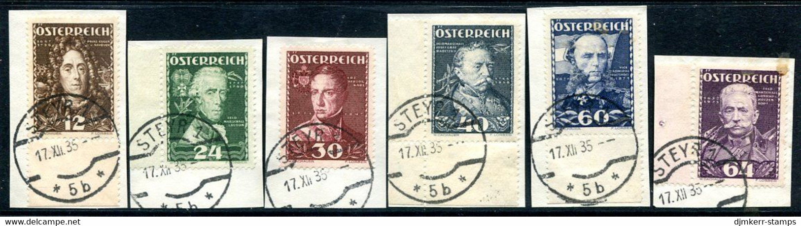 AUSTRIA 1935 Military Leaders Set Used On Pieces.  Michel 617-22 - Used Stamps