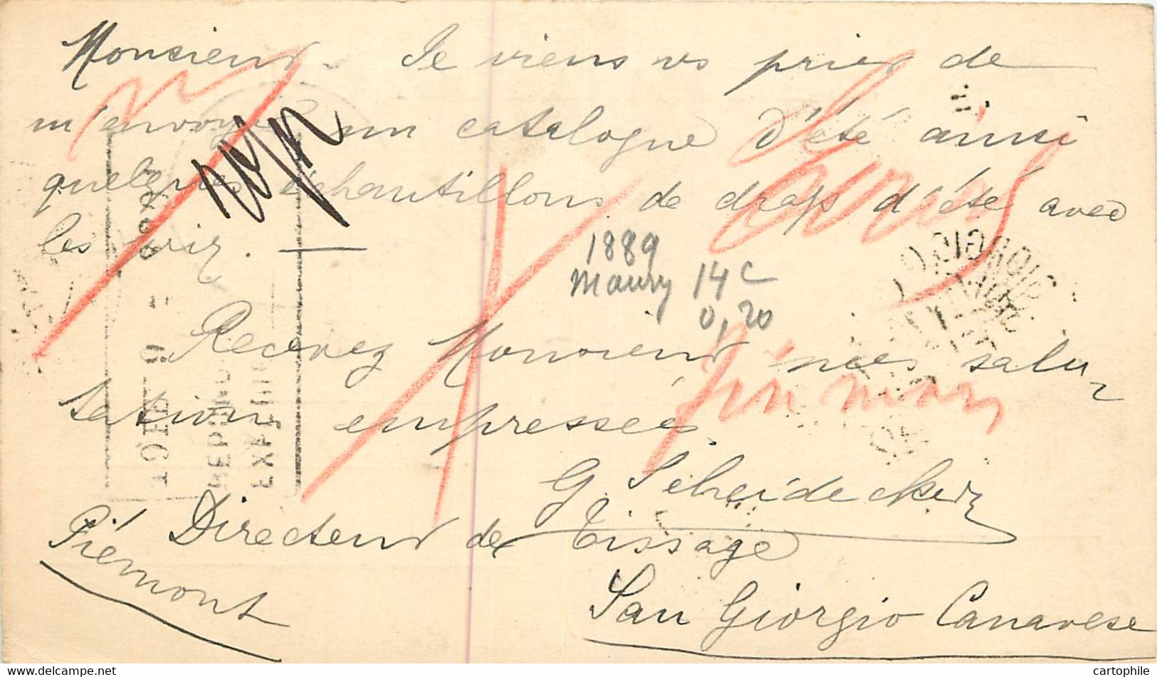 Entier Postal De 1892 De San Giorgio Canavese Pour Paris - Stamped Stationery