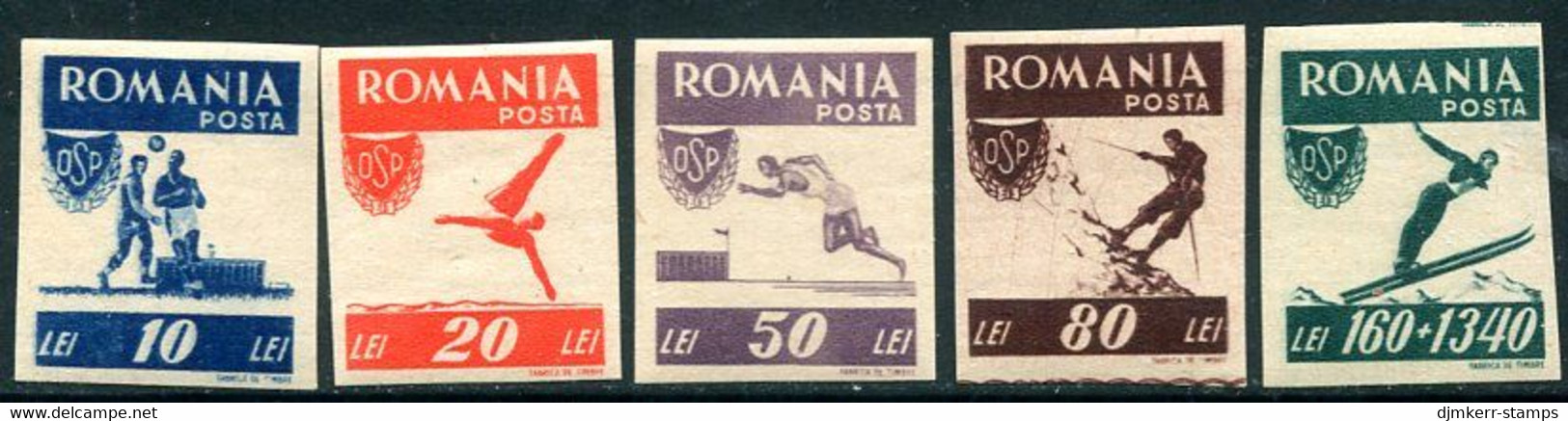 ROMANIA 1946 People's Sport Imperforate MNH / **.  Michel 1000-04B - Unused Stamps