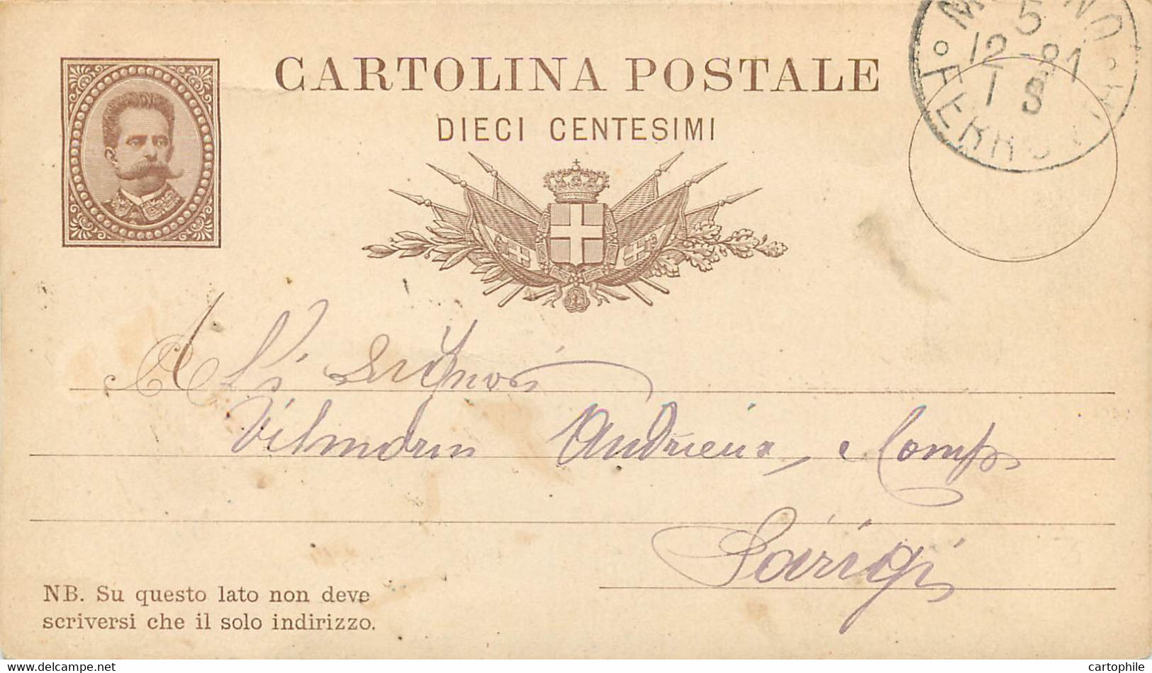 Entier Postal De 1881 De Berti Ettore De Milano Pour Paris - Entiers Postaux