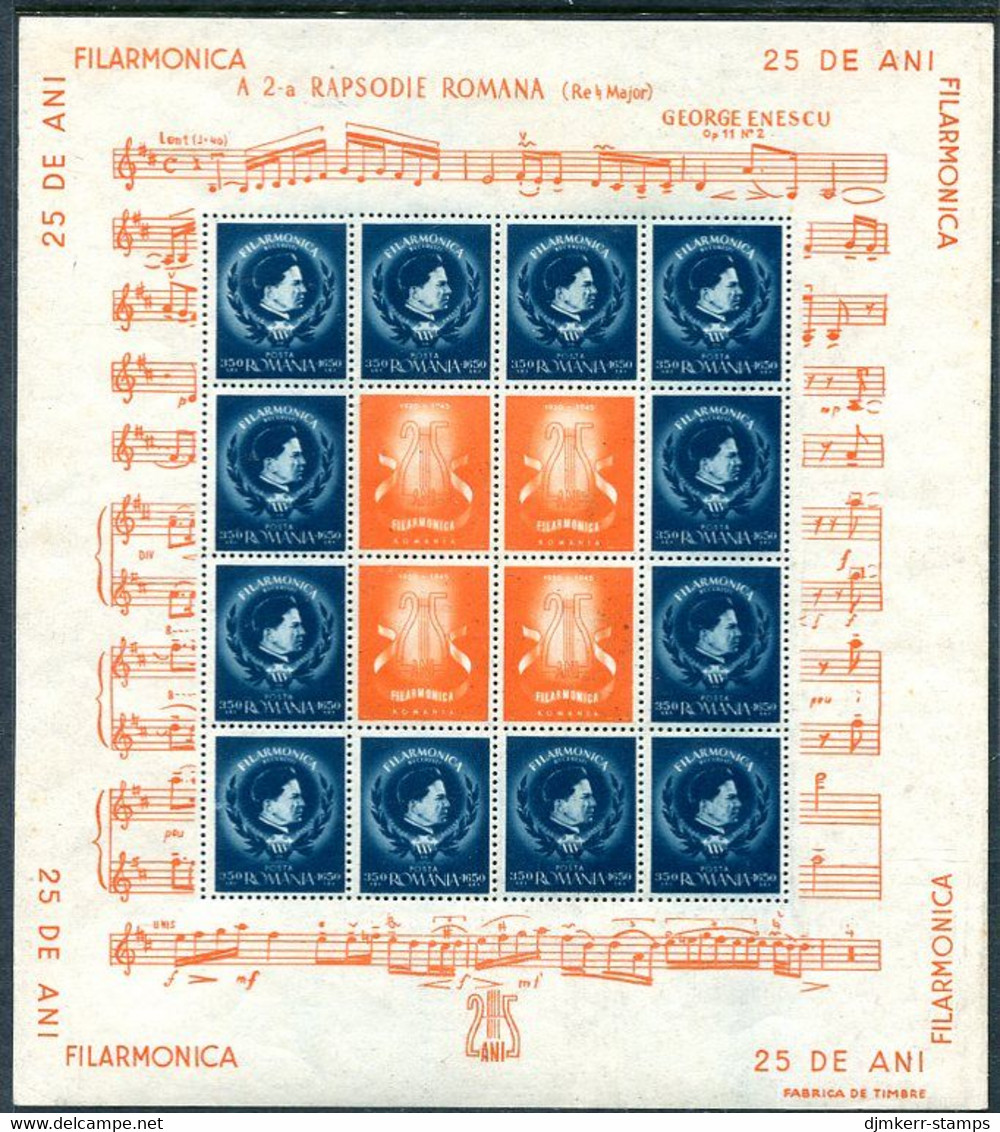 ROMANIA 1946 Bucharest Philharmonic Orchestra Sheetlets MNH / **.  Michel 985-86 Kb - Unused Stamps