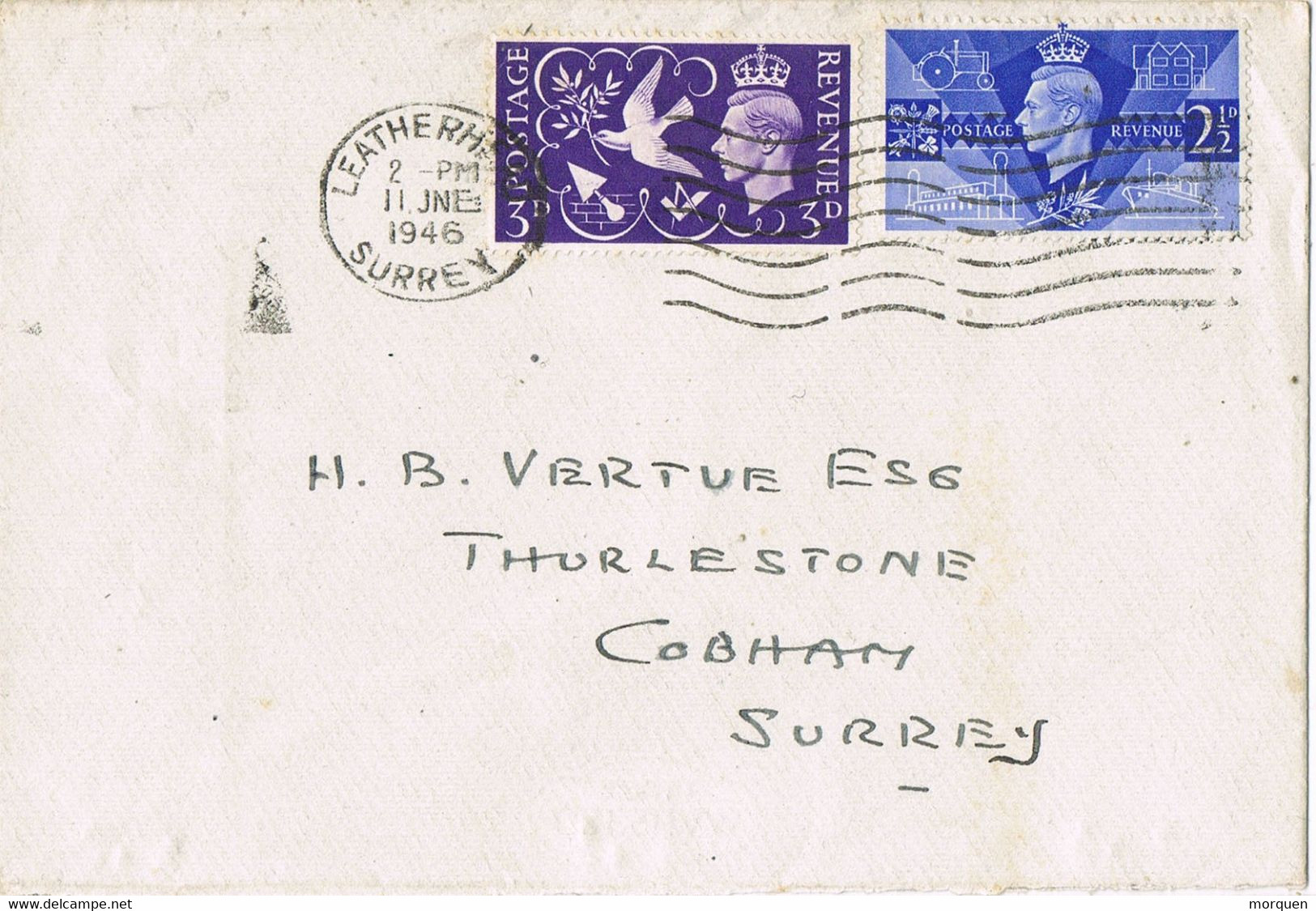 38592. Carta LEATHERHEAD (Surrey) 1946 To Cobham - Zonder Classificatie