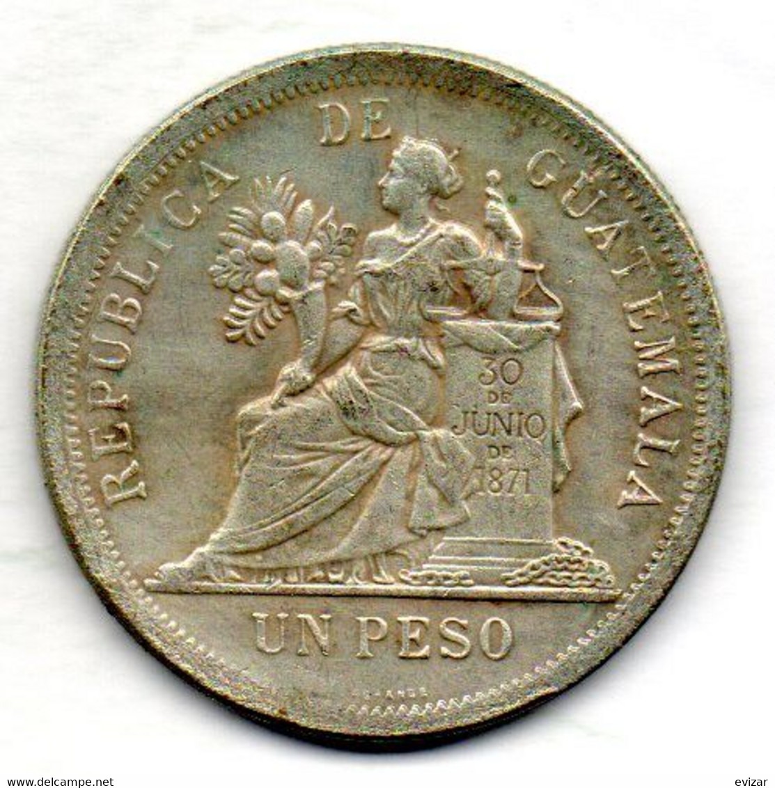 GUATEMALA, 1 Peso, Silver, Year 1894, KM #210 - Guatemala