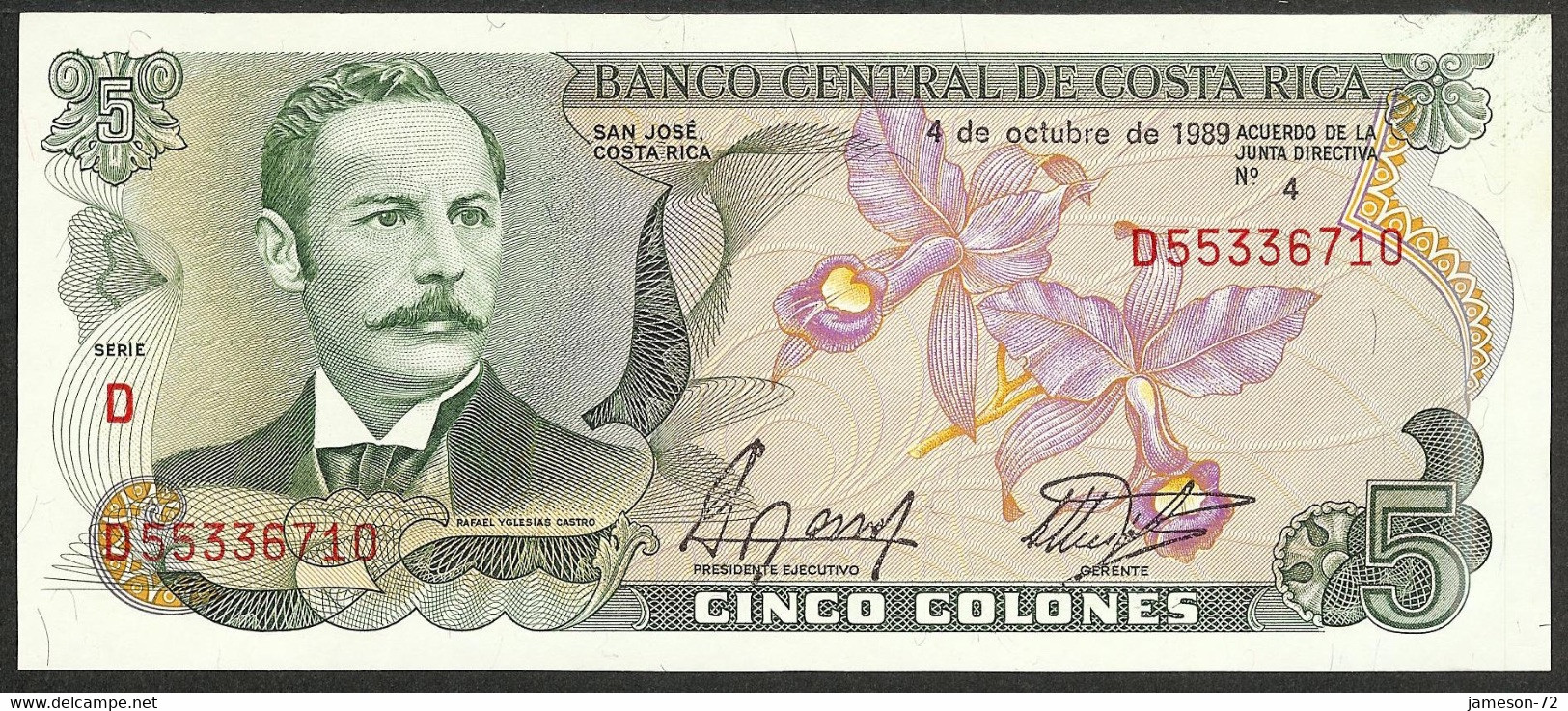 COSTA RICA - 5 Colones 1989 P# 236d America Banknote - Edelweiss Coins - Costa Rica