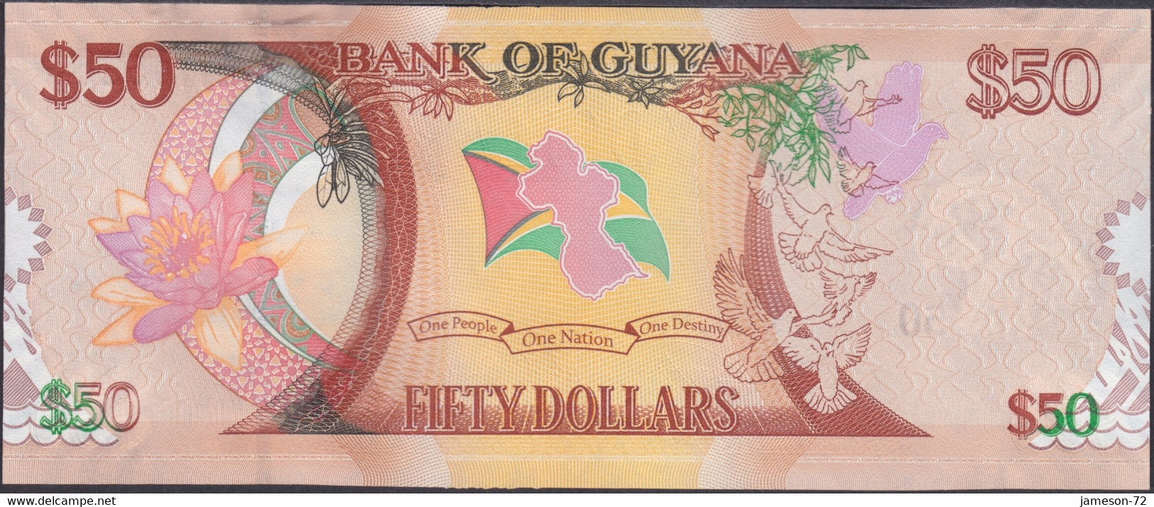 GUYANA - 50 Dollars 2016 P# 41 America Banknote - Edelweiss Coins - Guyana