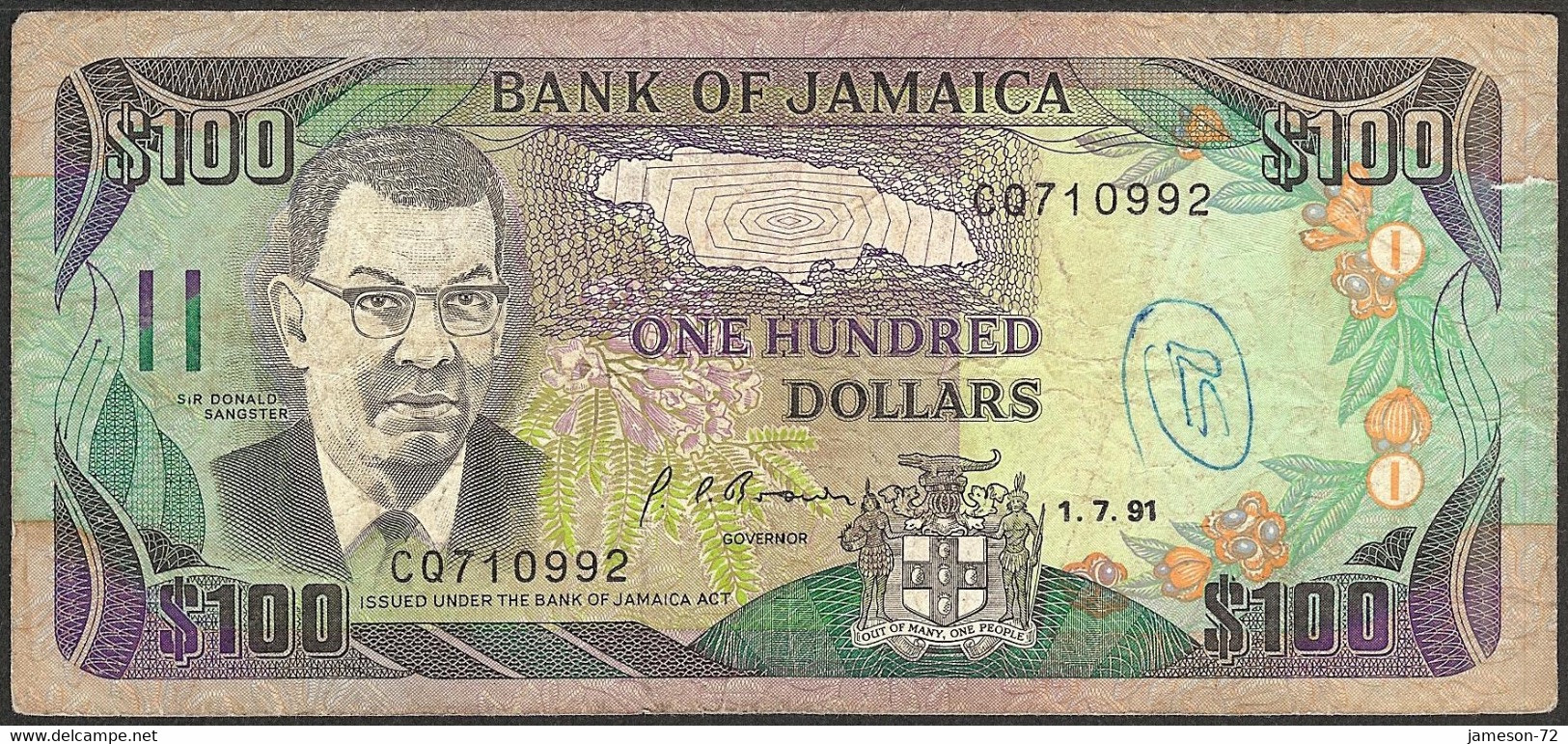 JAMAICA - 100 Dollars 1991 "Sir Donald Sangster" P# 75a - Edelweiss Coins - Jamaica