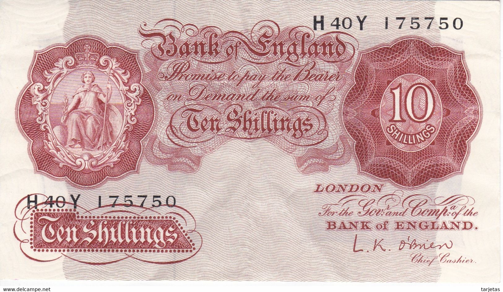 BILLETE DE REINO UNIDO DE 10 SHILLINGS DEL AÑO 1948   (BANKNOTE) - 10 Schillings