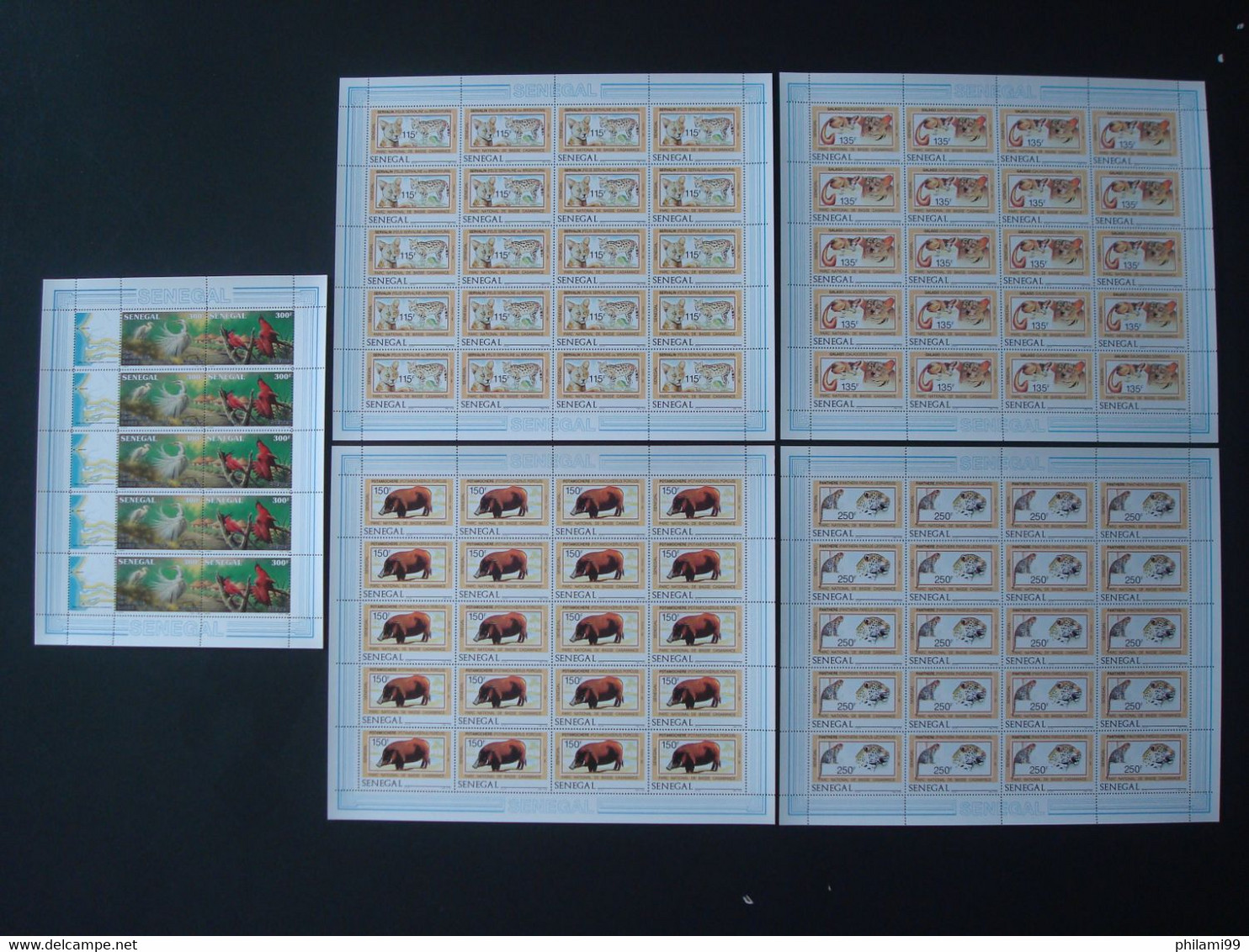 SENEGAL 1987 5 FULL SHEETS MNH** BUZIN CASAMANCE MAMMALS BIRDS 1986  Nr 722/725 + 726/727 - Senegal (1960-...)