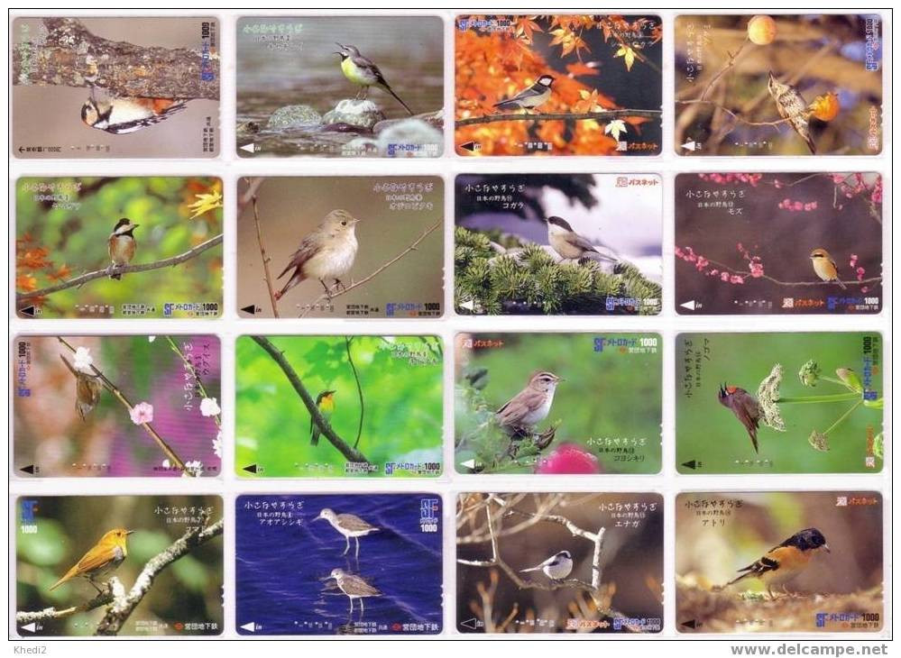 JAPON - SERIE COMPLETE NUMEROTEE De 16 Cartes OISEAUX   OISEAU  - LOT COMPLETE SET 16 JAPAN Cards BIRD BIRDS - Pájaros Cantores (Passeri)