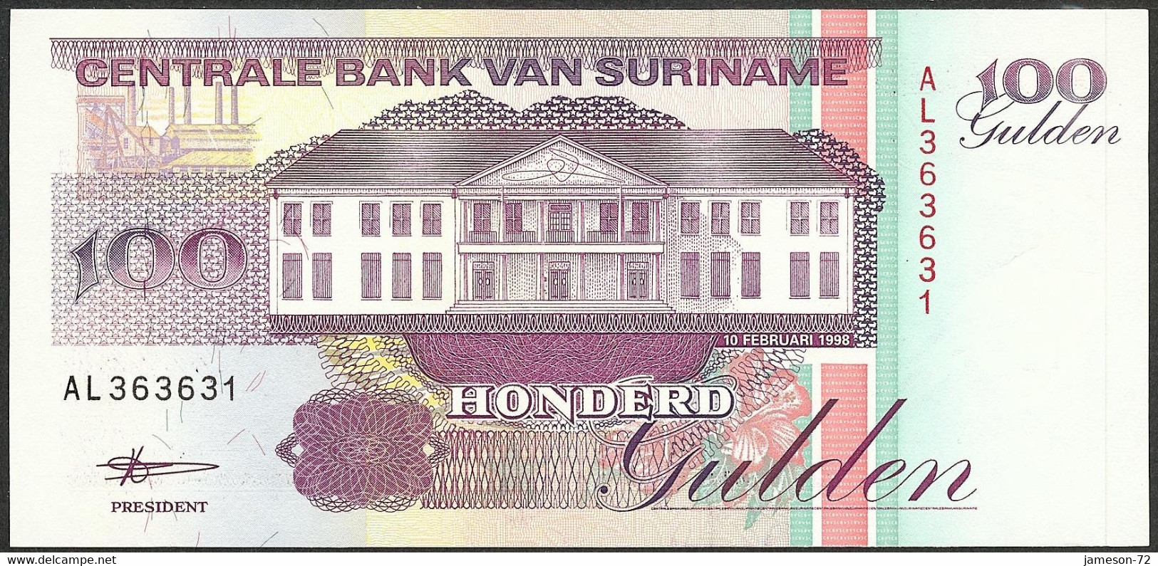 SURINAME - 100 Gulden 1998 P# 139b America Banknote - Edelweiss Coins - Surinam