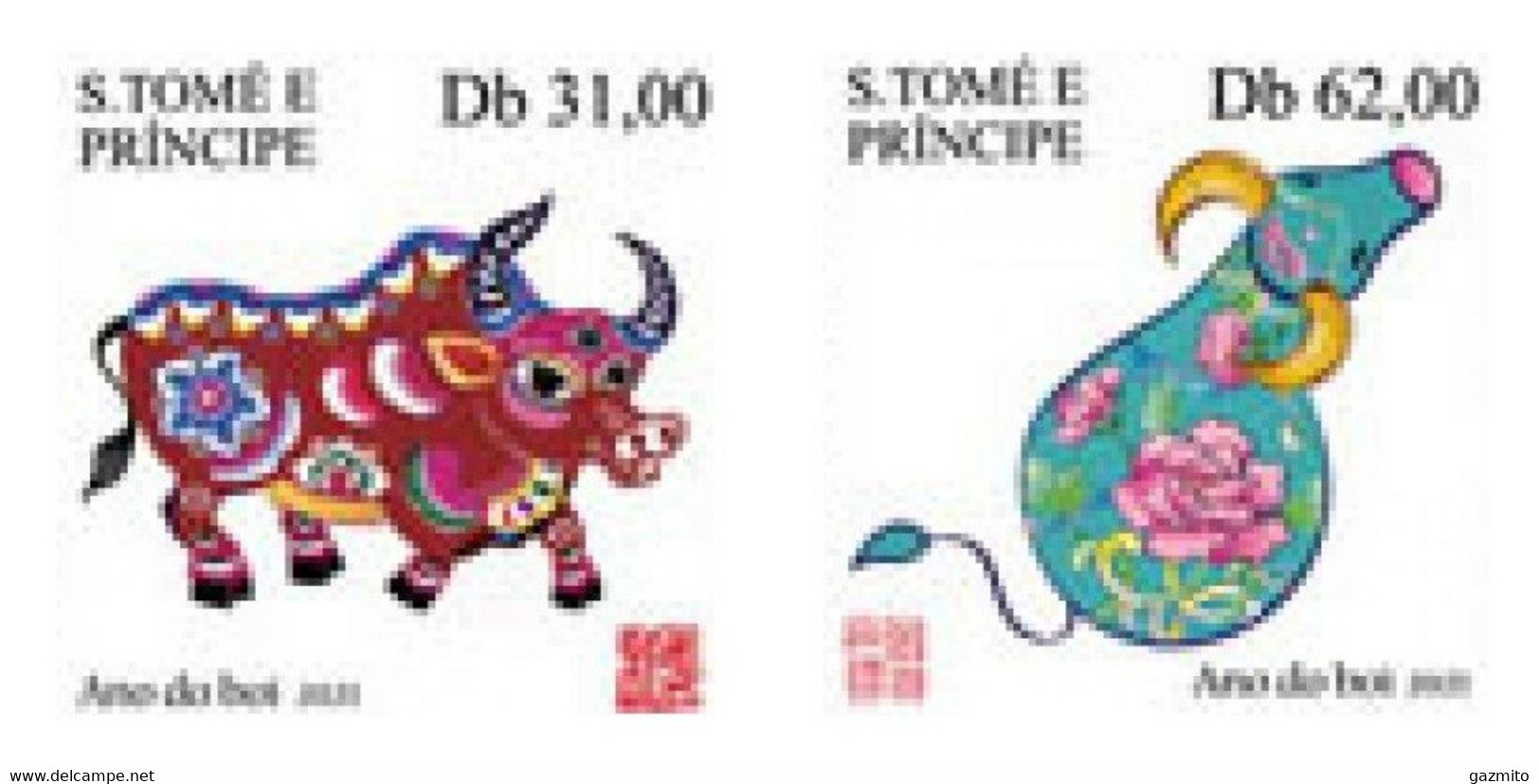 S. Tomè 2020, Year Of The Ox, 2val IMPERFORATED - Astrology