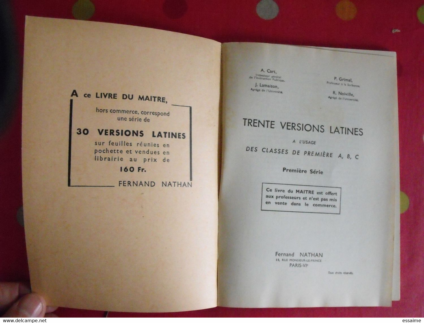 Trente Versions Latines à L'usages Des Premières ABC : Livre Du Professeur. Nathan 1959 - Fiches Didactiques