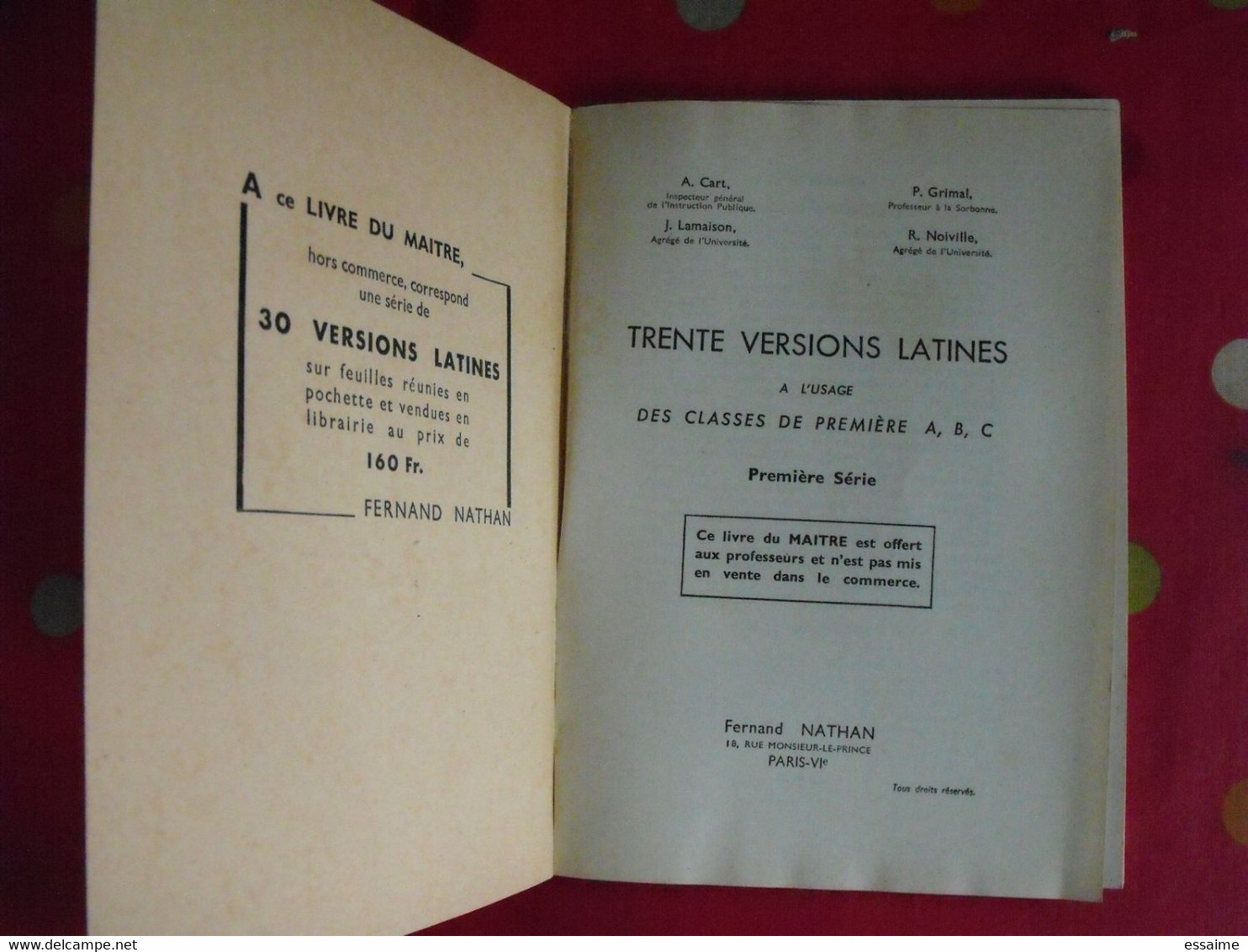 Trente Versions Latines à L'usages Des Premières ABC : Livre Du Professeur. Nathan 1959 - Lesekarten