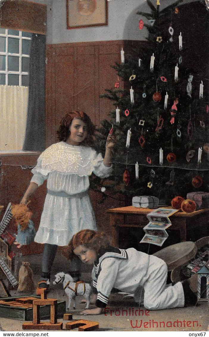 Carte Postale Fantaisie NOËL-Weihnachten Enfants Avec Sapin Et Jouet - Autres & Non Classés