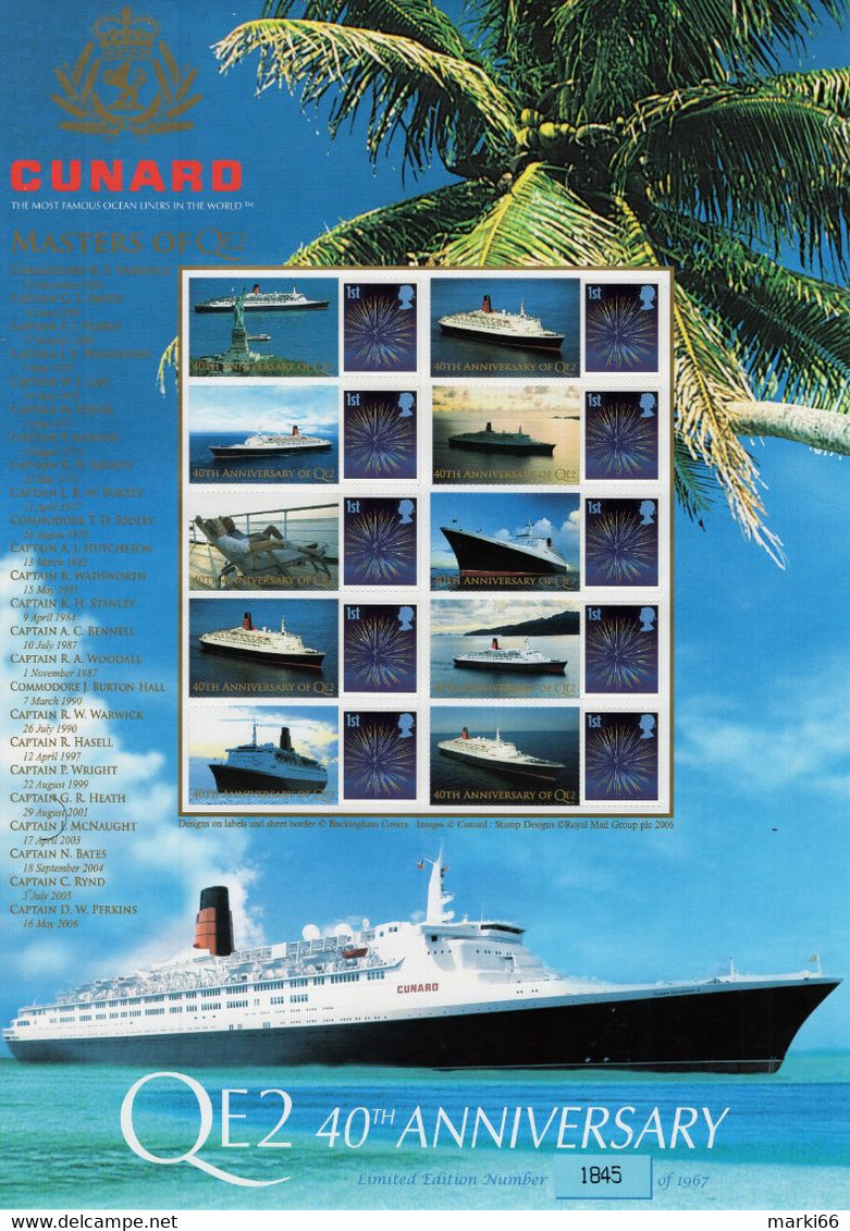 Great Britain - 2008 - Famous Ocean Liners - Queen Elizabeth 2 - Self-adhesive Generic Smilers Sheet, Limited Edition - Francobolli Personalizzati