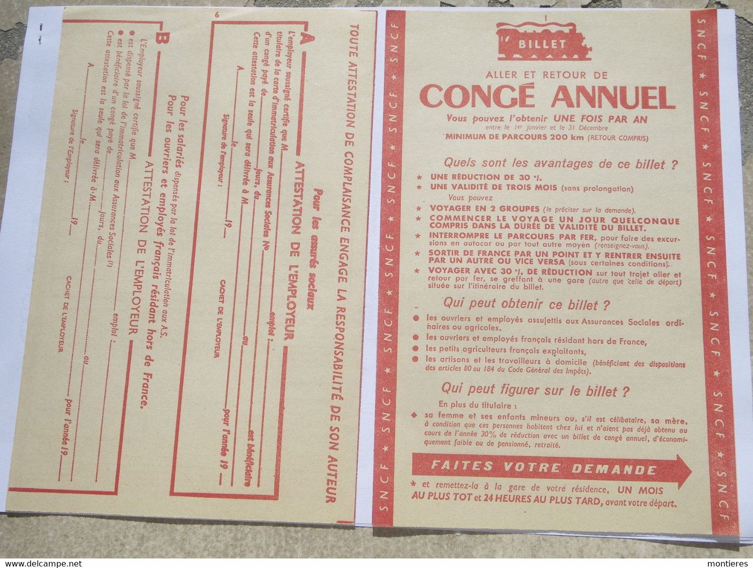 ANCIEN PROSPECTUS SNCF BILLET ET RETOUR CONGE ANNUEL - Chemin De Fer