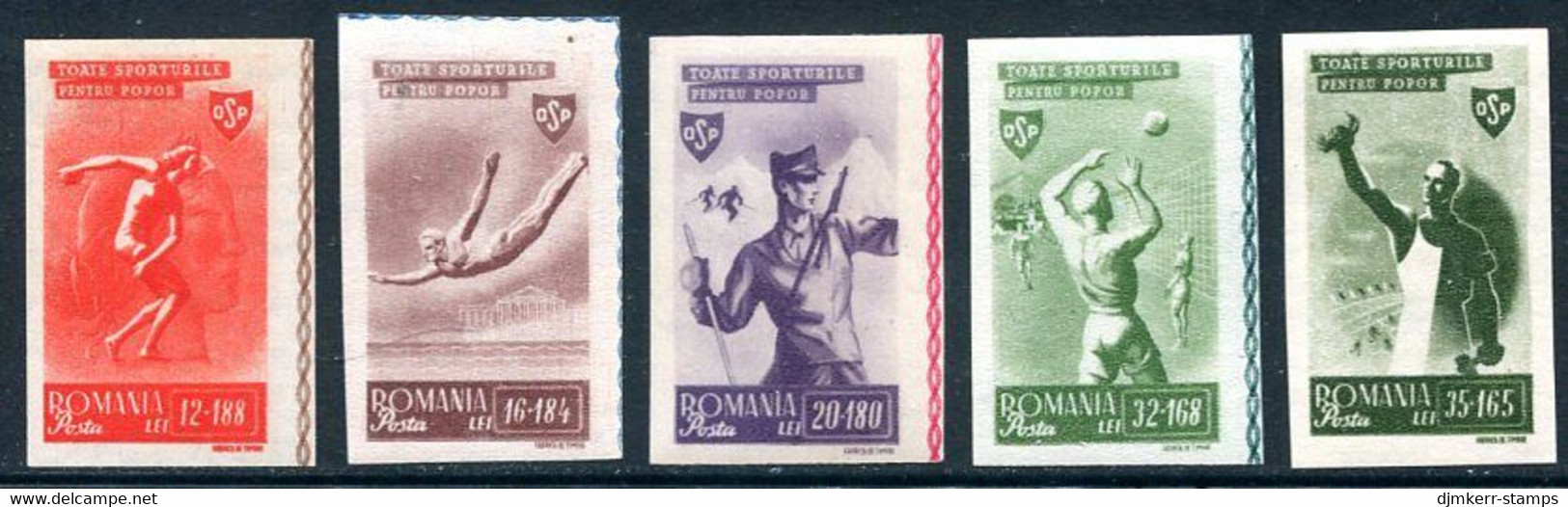 ROMANIA 1945 People's Sport Imperforate MNH / **. Michel 879-83 - Unused Stamps