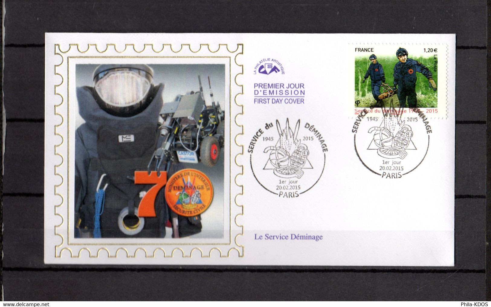 " LE SERVICE DE DEMINAGE " Sur Enveloppe 1er Jour Sur Soie De 2015. N° YT 4927 FDC - Polizia – Gendarmeria