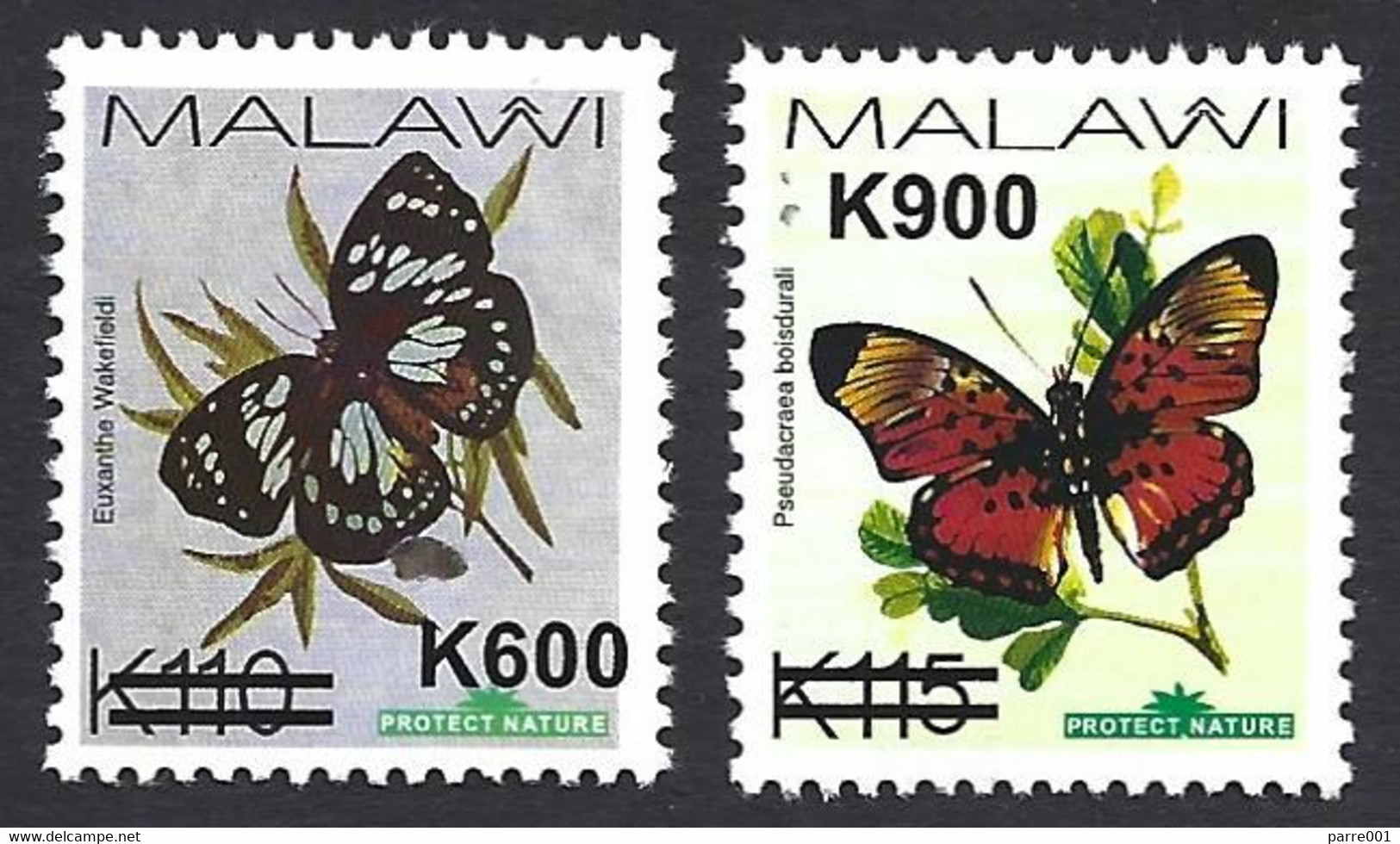 Malawi 2020 Thin Butterfly Overprint Pseudacraea Boisduvalii Euxanthe Wakefieldi MNH Mint - Butterflies